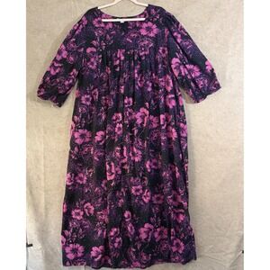 Only Necessities MuuMuu House Maxi‎ Dress Sz L Purple Pink Floral Pockets Lounge